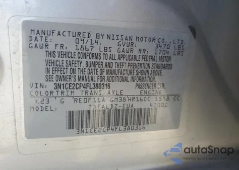 2015 Nissan Versa Note S from USA, damaged, VIN 3N1CE2CP4FL380316